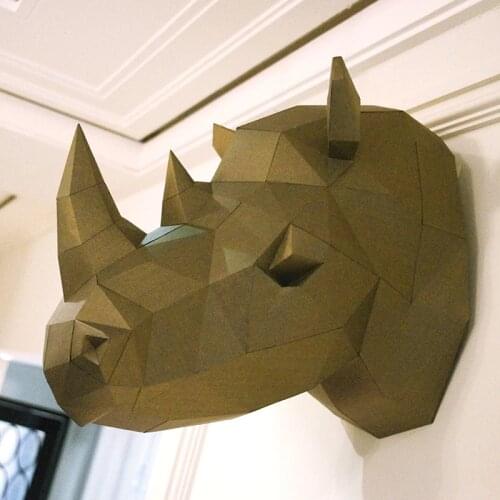 Art Crafts Diy Toys Pre-cut Rhino Head 3D Paper Model Statue Sculpture Rhino Papercraft Wall Decoration Living Room Home Decor
