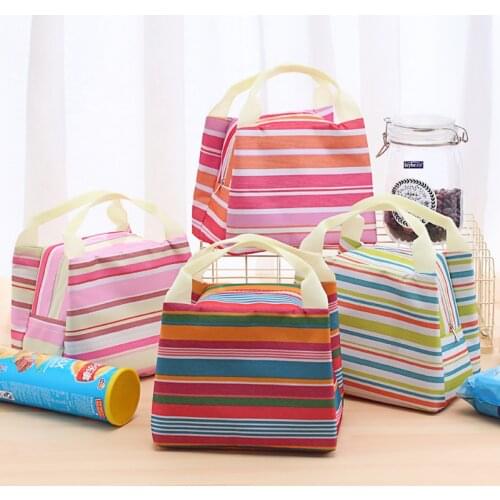 Insulated Lunch Bag Thermal Stripe Tote Bags Cooler Picnic Food Lunch box bag for Kids Women Girls Ladies Man Children