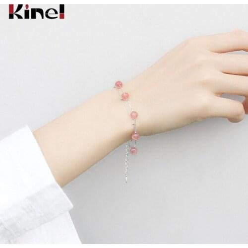 Kinel Free Shipping Top Quality Wholesale Real Sterling 925 Silver Bracelet Pink Strawberry Crystal Fine Fashion Bracelets