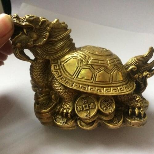 Chinese fengshui bronze brass animal beast dragon turtle Wealth Longevity statue decoration metal handicraft