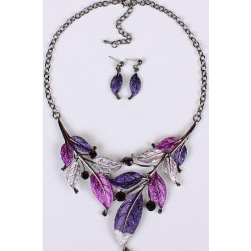 Classic style leaves drip modelling accessories vintage short design female collar color necklace earrings accessories chain