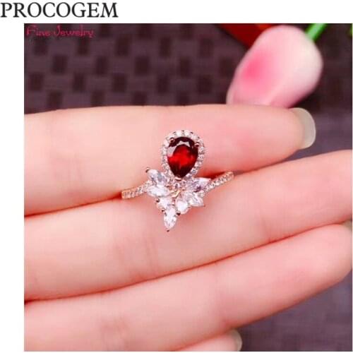PROCOGEM Natural Garnet Rings for Women Anninversary Party 1Ct Genuine gemstones Rose Gold color Fine jewelry S925 Silver #510