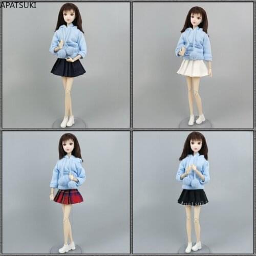 Blue Fashion Clothes Set for Barbie Doll Outfits Sweatshirt Hoodies Pleated Skirt for 1/6 BJD Doll Accessories Toys For Children