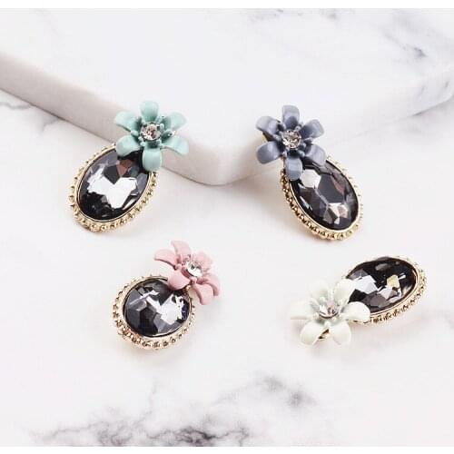 Crystal Rhinestone Flower Pendant Eardrop Diy Handmade Material Jewelry Finding Accessories 6pcs