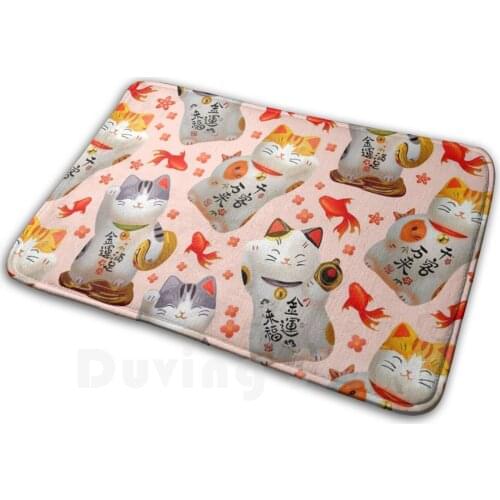 Maneki Neko Japanese Waving Lucky Cat With Koi By Moose Disco Mat Rug Carpet Anti-Slip Floor Mats Bedroom Waving Cats Maneki