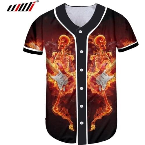 UJWI Man Personality Dance Violin Skulls Baseball Shirt 3D Printed Hip Hop Mens Tshirt Wholesale Funny Harajuku T-shirt