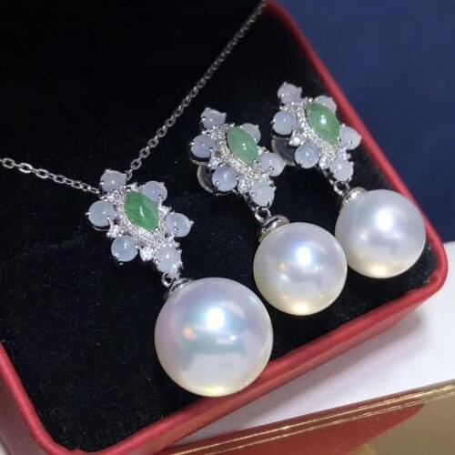D123 Fine Jewelry 18K Gold Natural Fresh Water White Pearls 11-14mm Diamonds Females Jewelry Sets for Women FIne Jewelry Sets