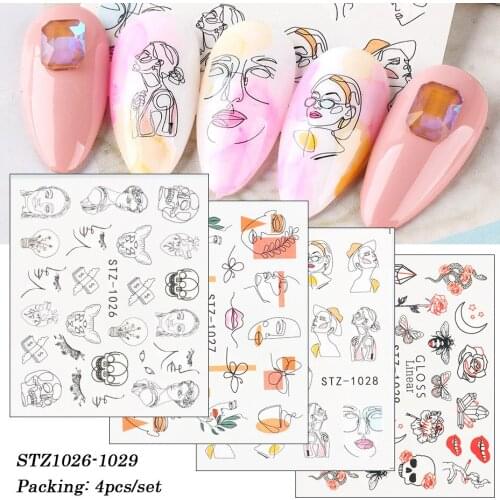 Nail art 4pcs/set water nail decals and stickers for black face DIY manicure nail art watermark manicure slider nail tools