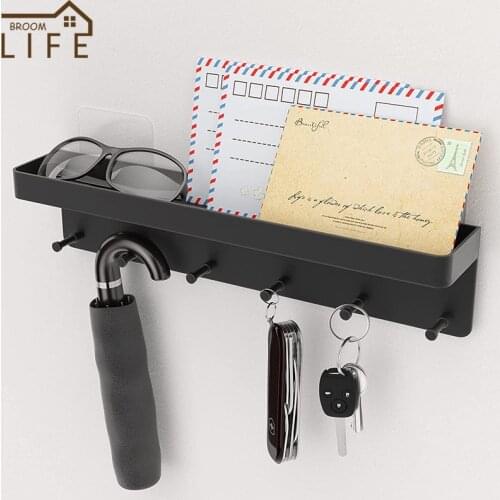 Wall Mounted Bathroom Corner Shelf Cosmetic Storage Rack 6 Towel Hooks Black Organizer Basket Kitchen Spice Holder Accessories