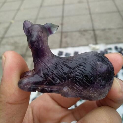 Natural Fluorite Crystal Quartz Manual Carved Lovely Fawn Specimen Decoration
