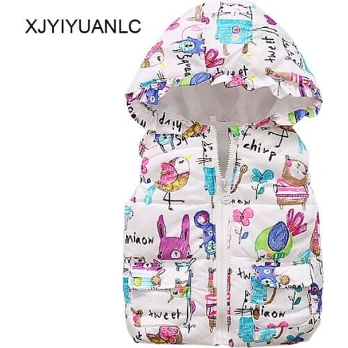 New Girls Fashion Vest Autumn Children Clothing Baby girls Cotton Printing Animals Tops Vest Kids Clothes Hooded Coat Jacket