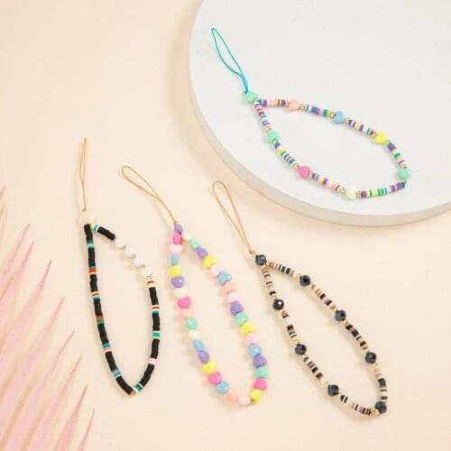 New Colorful Acrylic Bead Mobile Phone Chain Cellphone Strap Anti-lost Lanyard Hand Wrist Lanyard Girls Phone Charm Hang Rope