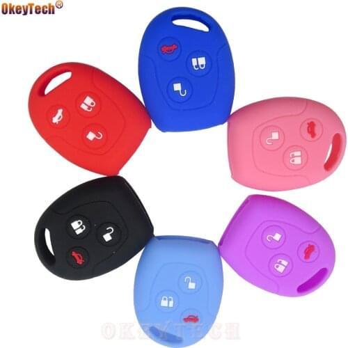 OkeyTech 3 Buttons Soft Silicone Car Key Cover Case Shell For Ford Focus Mondeo Festiva Fusion Suit Fiesta KA Holder Protector