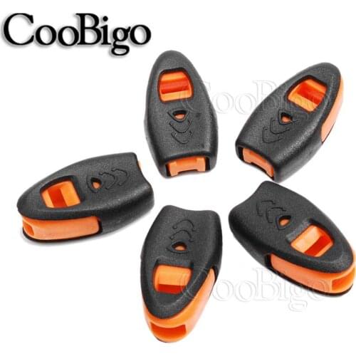 Orange Emergency Survival Whistle Zipper Pull Stopper Clips Cord Lock Ends Outdoor Camp Travel Kits Paracord Knife Lanyard 10pcs