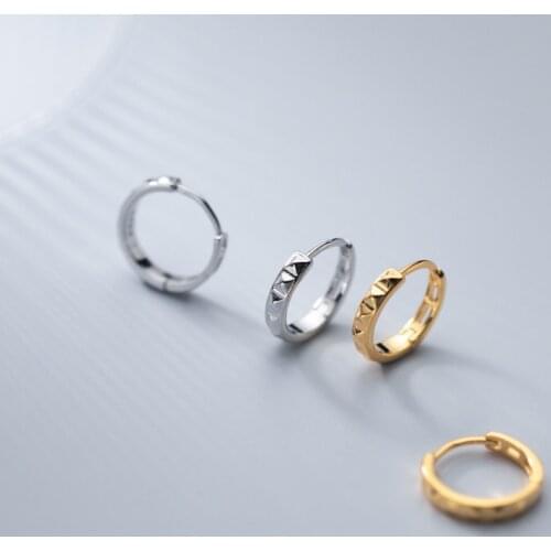 12MM Authentic Real 100% 925 Sterling Silver fine Jewelry Carved Texture Square Circle Loop Hoop Huggie Earrings C-G9535