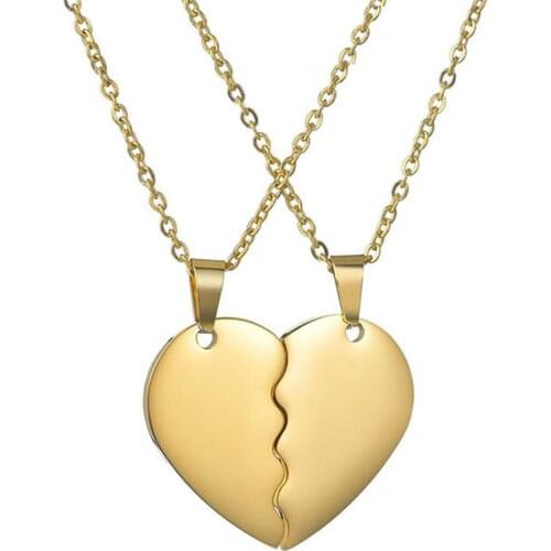 316L Stainless Steel Simple Titanium Steel Heart-shaped Lovers Necklace A Pair Of Stainless Steel Half Heart Splicing Necklace