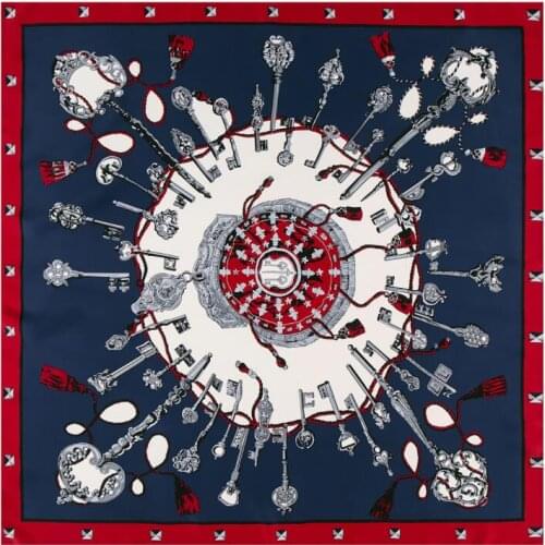 2020 New 100cm Silk Square Scarf Women Euro Brand Key And Chain Classical Design High Quality Shawls Bandana Lady Foular