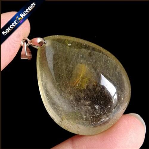 Rare Natural Quartz Gold Rutilated Garden Quartz Crystal Love Necklace Pendant natural minerals Fish Tank Beads AA842