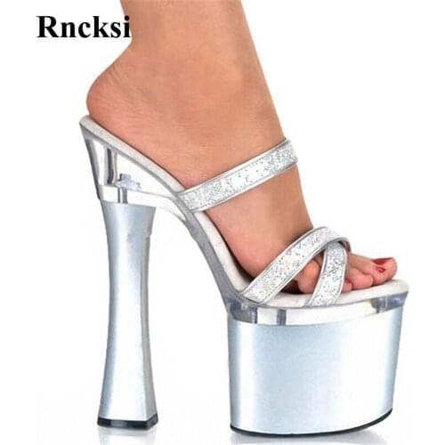 Rncksi Girls 18cm Square High-Heeled Shoes Open Toe Shoes Women 18cm Fashion Platform Slippers Exotic High Heel Shoes