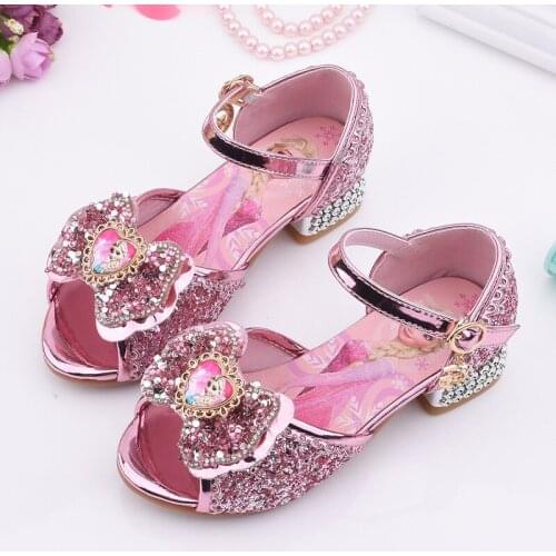 Disney Girls Sandals Frozen Elsa Princess Shoes Little Girls Crystal Shoes Children High Heels Catwalk Show Shoes