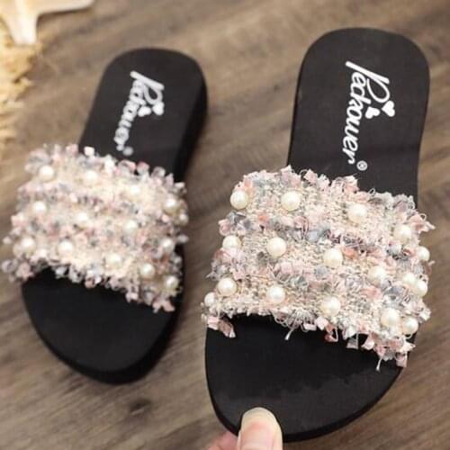 New Pearl girl baby Beach Shoes Flat child Sandals Summer Woman Shoes Parent-child Fashion sandals Women Non-slip Slippers s636