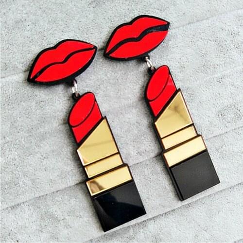 Geometric Big Acrylic Red Mouth Lips Lipstick Drop Earrings For Women Long Dangle Earring Hip Hop Nightclub Fashion Jewelry