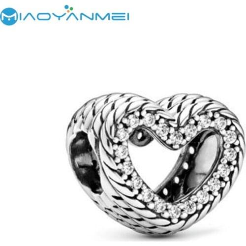 2020 Autumn New 925 Sterling Silver Bead Hollow Heart-shaped Charms Fit Original Pandora Bracelets Women DIY Gift Jewelry