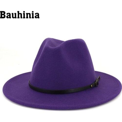 Bauhinia Wide Brim Simple Church Derby Top Hat Panama Solid Color Hat for Men Women Jazz Cap