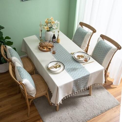 Geometric Tablecloth Wavy Tassel Polyester Dustproof Rectangular Coffee Table Living Room Bedroom Home Decoration Table Cover