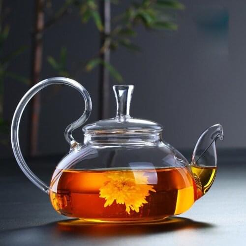 High Borosilicate Heat-resistant Glass Teapot Chinese Glass Teapots Household High Handle Transparent Flower Coffee Glass TeaPot
