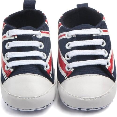 Ins Spring And Autumn Flag Lace Canvas Shoes Toddler Rope Soled Shoes Hot Union Jack Pattern Baby Shoes