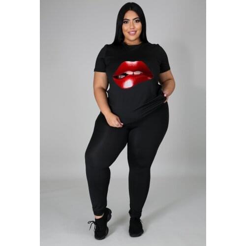 Spring Fall Women Casual Lip Two Piece Set Top And Pants Tracksuit Sweatsuit Outfits Plus Size 5XL Jogging Femme Chandal Mujer