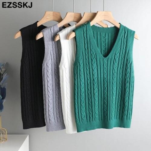 Spring Sweater Vest Women v-Neck sweater tank top Female casual sweater Sleeveless Twist knit sweater pullovers