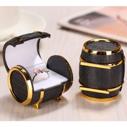 HOSENG Black Color Wine Barrel With Gold Rim Creative Proposal Ring Packaging Box Valentines Day Anniversary Case HS_88