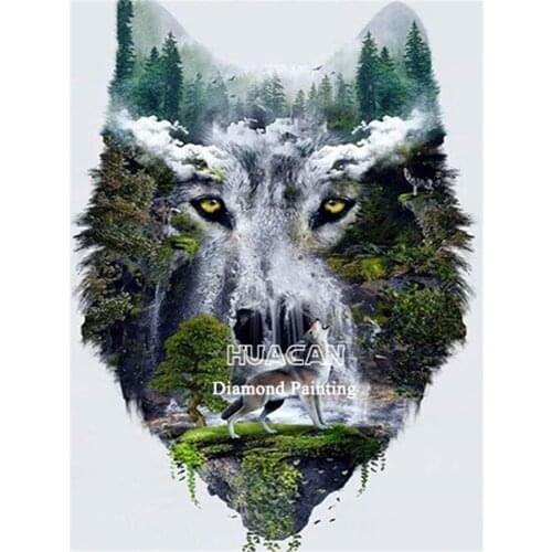 Wolf Waterfall Scenery DIY 11CT Embroidery Cross Stitch Kits Needlework Craft Set Printed Canvas Cotton Thread Home Room