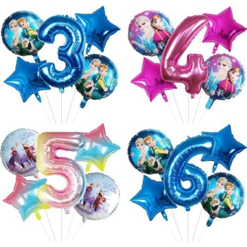 5Pcs Elsa Anna Princess Foil Air Balloons Childrens Birthday Party Ballon Decorations Kids Frozen Olaf Theme Baby Shower Globos