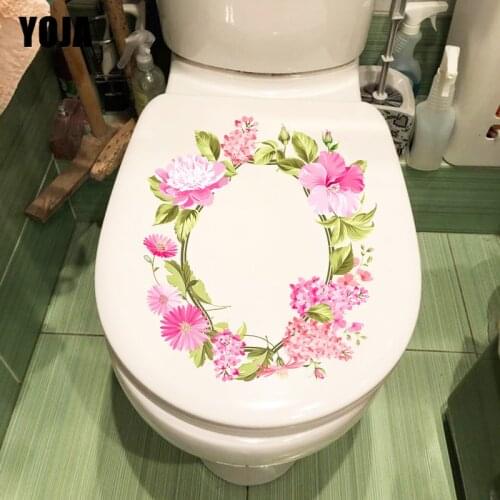 YOJA 19.9*23CM Fresh Pink Garland WC Toilet Seat Stickers Home Bedroom Wall Decor T1-1125