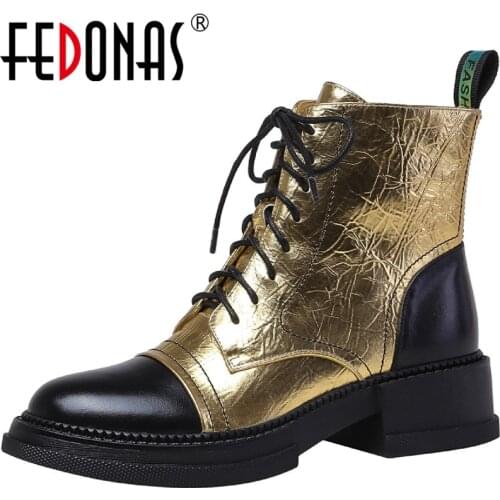 FEDONAS Sexy Retro Round Toe Women Ankle Boots Genuine Leather Side Zipper Chunky Heels Women Pumps Winter Party Shoes Woman