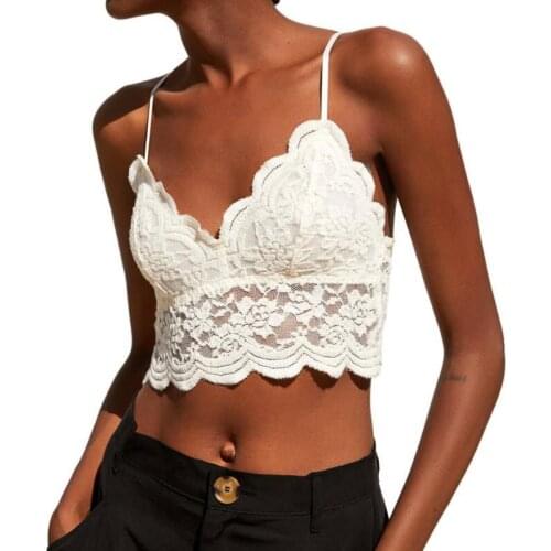 Sexy Lace Crop Tops Women Spaghetti Strap Cropped Lace Tops Backless Summer Camis V-Neck Lace Suntop white black camisole New