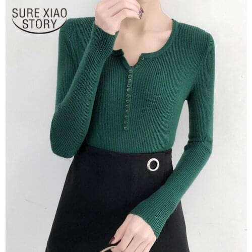 Casual Sweet Sweaters for Women Fashion 9 Color V-neck Button Pullover Sweater Knitted Long Sleeve Sweater Autumn Winter 6032 50
