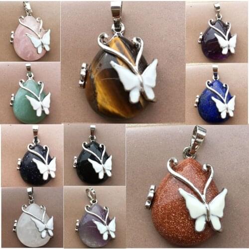 Goldstone Blue Sand Tiger Eye Lapis Lazuli Crystal Aventurine Carnelian Butterfly Water Drop Women Men Pendant Bead 1Pcs WB848