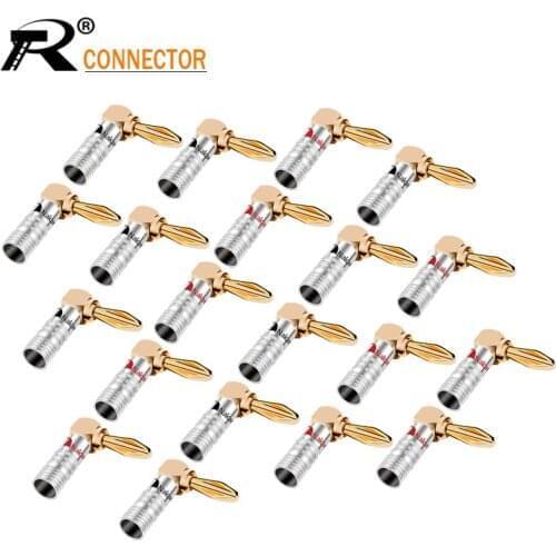 100PCS Nakamichi Banana Connector Right Angle 4mm Banana Plug For Video 24K Gold Plated Speaker Copper Adapter