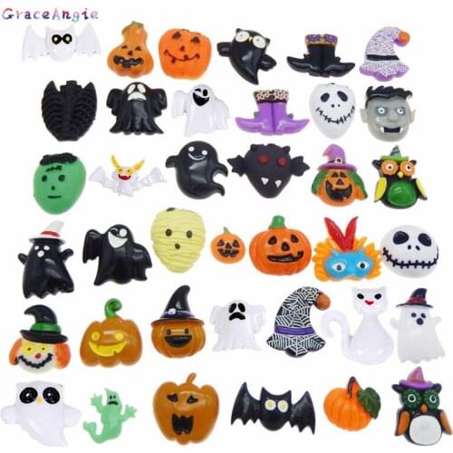 20pcs halloween flatback resin Pumpkin Shantou Ghost Flatback Resin Cabochon Scrapbooking Fit Phone Embellishments Diy Accessory