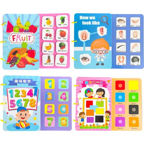 8Style Baby Quiet Book DIY Learn English Words Bilingual Chinese English Fruit shape Animal colour kids Book Early Education Toy
