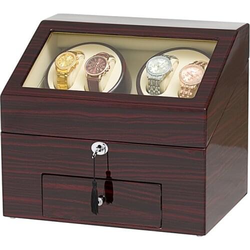 Automatic Ebony Baking Finish Watch Winder Display Box 4+9 Storages Brown PU Leather Interior Good Quality