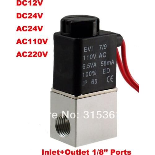 Free Shipping 1/8" 2 Way Normally Closed Pneumatic Aluminum Electric Solenoid Air Valve Wire Lead DC12V,DC24V,AC110V or AC220V