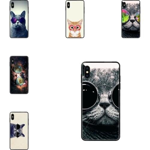 For Xiaomi Redmi Note 4 5 5A 6 7 8 8T 9 9S Pro Max Black Soft TPU Cell Phone Cover Case Cat With Glasses Awesome