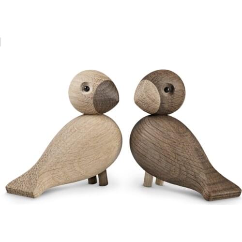Danish Gifts Wooden Lovebird Figurines Nature Oak Wood Birds Colorful Statue Animal Figure Home Decoration Accessories 1 Set New