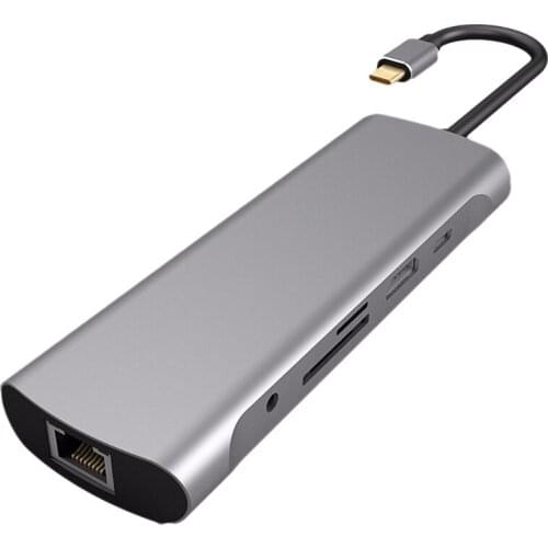 9 In 1 USB C Hub Docking Station 4K@30Hz HDMI-Compatible PD 100W USB 3.0 RJ45 Gigabit Multiport Adapter For Laptop PC