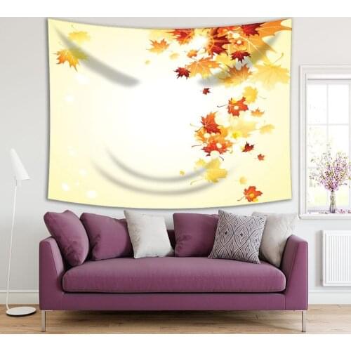 Tapestry Colorful Autumn Leaves from Different Trees Forest Park Foliage Rustic Country Style Decorating Green Brown